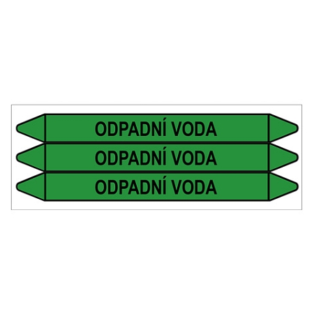 Značení potrubí, odpadní voda,3 ks, 355 × 37 mm